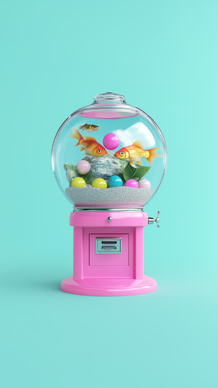 Goldfish object, transparent gumball machine aquarium