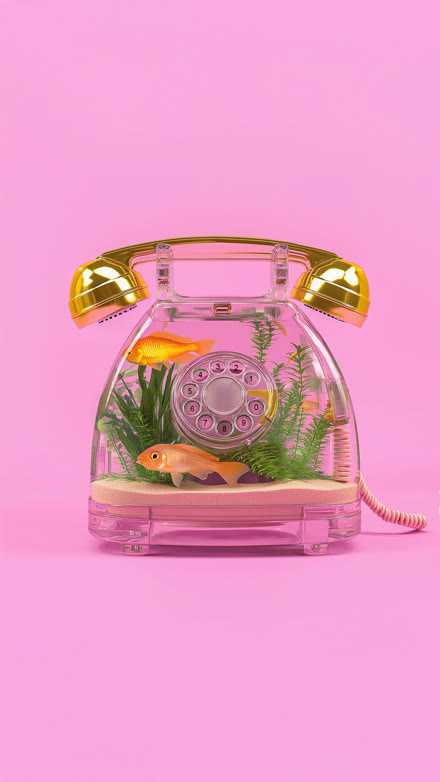 Goldfish object, transparent rotary telephone aquarium