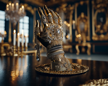 NADA frame, jeweled golden hand on a plate